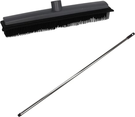 Rubberen bezem - L120 cm - rubber/chroom - zilver - kappersbezem - binnen