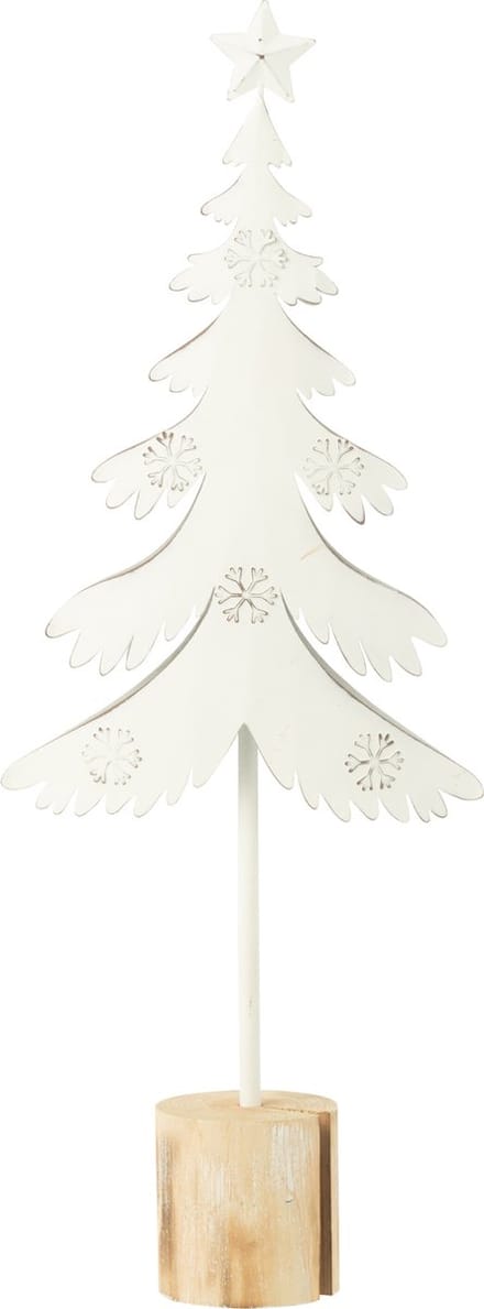 J-Line decoratie Kerstboom Op Voet + Ster - metaal - hout - wit - large
