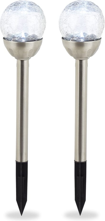solar tuinverlichting zonne-energie - set van 2 - wit licht - waterdicht - grondspies - zilver