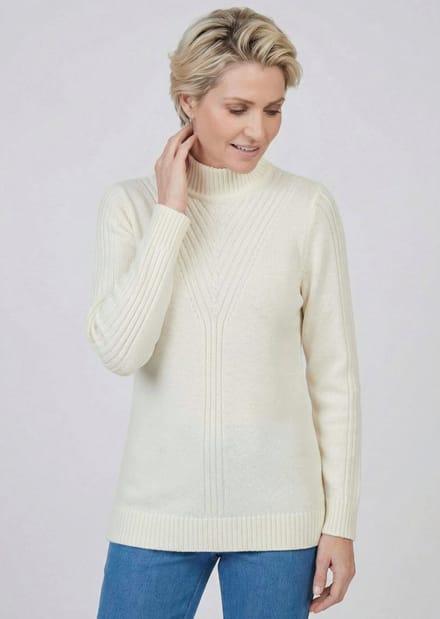Tricot pullover met opstaande kraag en geribd patroon - gebroken wit - Gr. 40 van Goldner Fashion