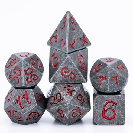 Lapi Toys - Dungeons and Dragons dobbelstenen - D&D dobbelstenen - D&D metal polydice - 1 set (7 stuks) - Metaal - Grijs - Rood