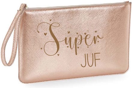 Toilettas leerlook cadeau super juf-rose gold