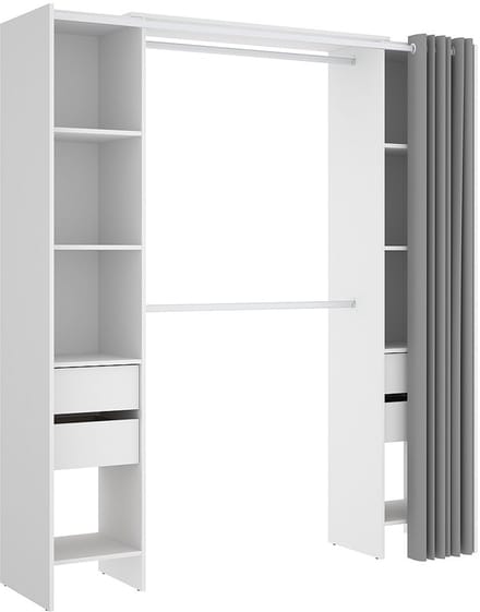 Vente-unique Uitbreidbare open kledingkast met gordijn - L110/178 cm - Wit - LONAZA
