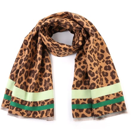Dameswintersjaal - Luipaardmotief met groene strepen - 100% viscose - 185 x 65 cm