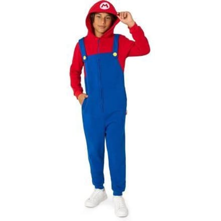 OppoSuits BOYS Mario Onesie - Kids - Verkleedkleding - Chill Pak - Blauw - Maat: L