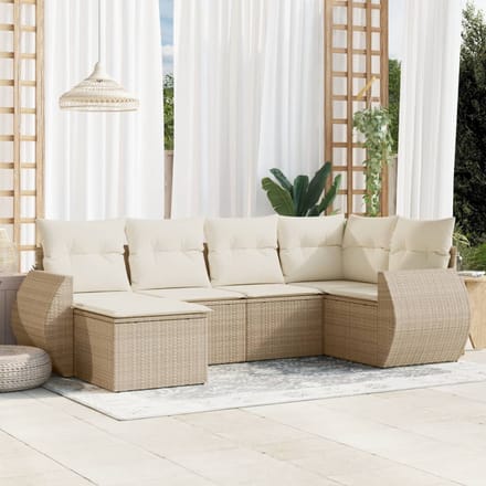vidaXL - 6-delige - Loungeset - met - kussens - poly - rattan - beige