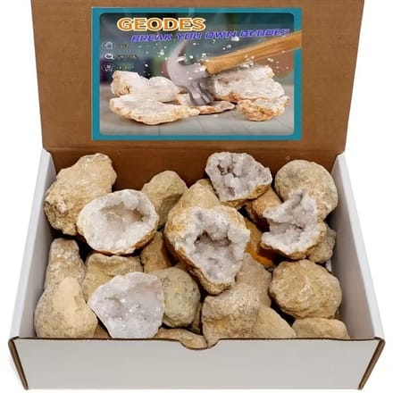 Eigen Geodes open breken - Echte Kristallen van Binnen - Experimenteerdoos met 6 Geode stenen - Verassende kristallen