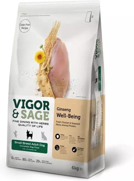 Vigor & Sage Hondenvoer Small Well-Being Ginseng 6 kg