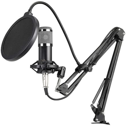 BM800 Professionele condensatormicrofoon Podcast Live-uitzendingsapparatuur USB-MIC-microfoonset zilver