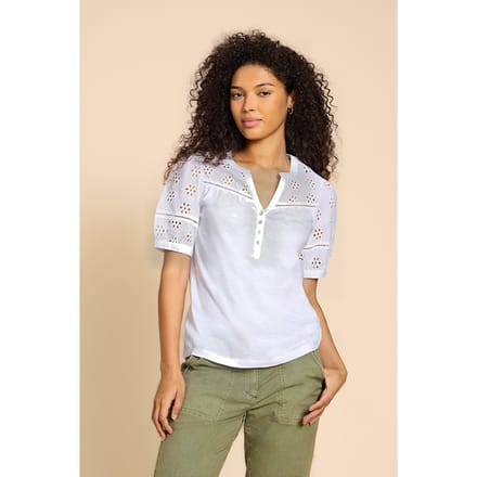 White Stuff Bella Broderie Mix Top Brilliant White Größe: 16 | Hemden Outlet | Damen | Weiß