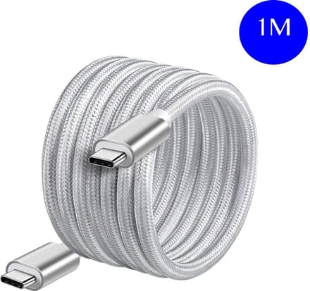 Femur USB-C naar USB-C – 1 Meter Kabel – 60 Watt - Oplaadkabel Nylon - Universeel – Extra Stevig - USB-C naar USB-C - Grijs