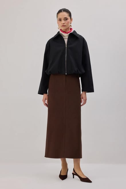 Touché Privé - Gabardine ballon-jasje met rits - Zwart - Dames