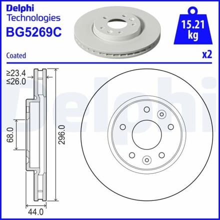 Remschijf DELPHI BG5269C, 2 stuk