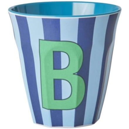 Rice melamine beker medium gestreept letter b, blauw