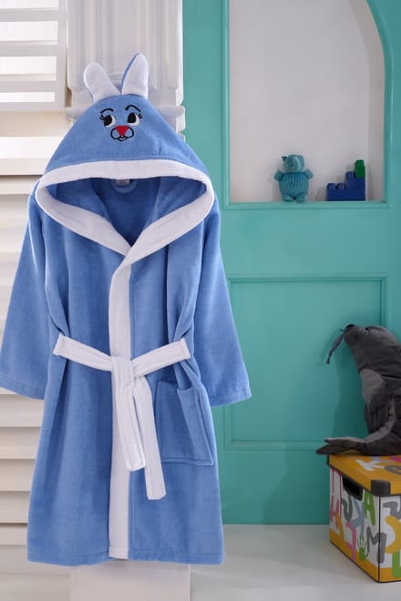 Kinderbadjas - Katoenen - Blauw en Wit - 5/6 Jaar