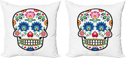 ABAKUHAUS Suikerschedel Kussensloopset (2 stuks), Poolse volkskunstdecoratie met ritssluiting, 50 cm, veelkleurig