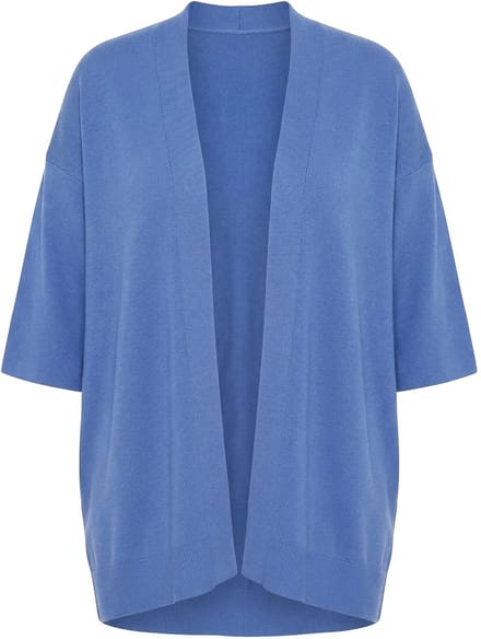 Ulla Popken - Dames - Vest oversized open model sjaalkraag korte mouwen - Licht zeilblauw - Maat 46+