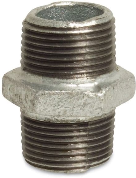 Draadfitting Tempergiet Dubbele Nippel 1/2", Verzinkt