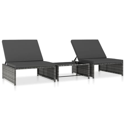 vidaXL - Tuinstoelen - 2 - st - verstelbaar - met - tafel - poly - rattan - grijs