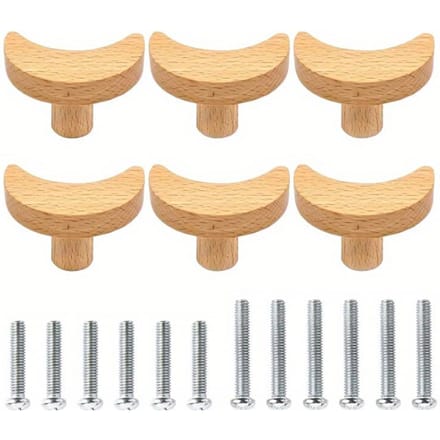 6 boutons de commode bohèmes, boutons de tiroir en hêtre, projets de bricolage pour la maison pour placards, tiroirs, armoires avec vis 6-Pack