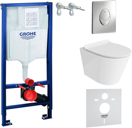 DOMINO complete toiletset GROHE Solido randloos zilver ren