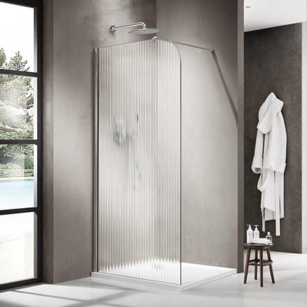 FugaFlow Eccelente Vetro Inloopdouche - 100x200cm - afgeronde glaswand - links - ribbel glas - wandarm - Chroom