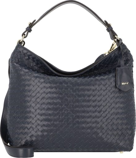 abro Leren Schoudertas Leather Piuma Weaving Hobo Bag Elvi Navy Blauw