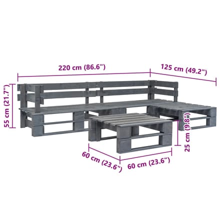 vidaXL - 4-delige - Loungeset - pallet - hout - grijs