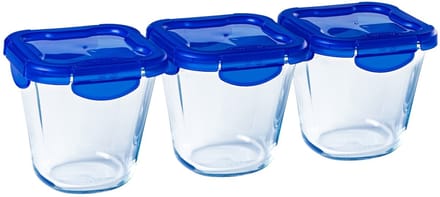 Pyrex - Cook & Go Lunchbox met Deksel 800 ml Set van 3 Stuks - Transparant/Blauw