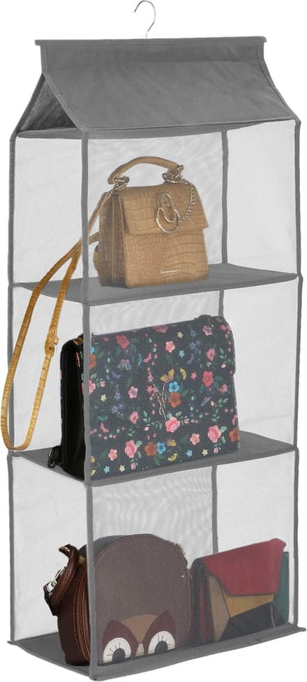 Springos Kast Organizer | Kleding Organizer | Hangende Opberger | 3 planken | Inclusief haak | Grijs