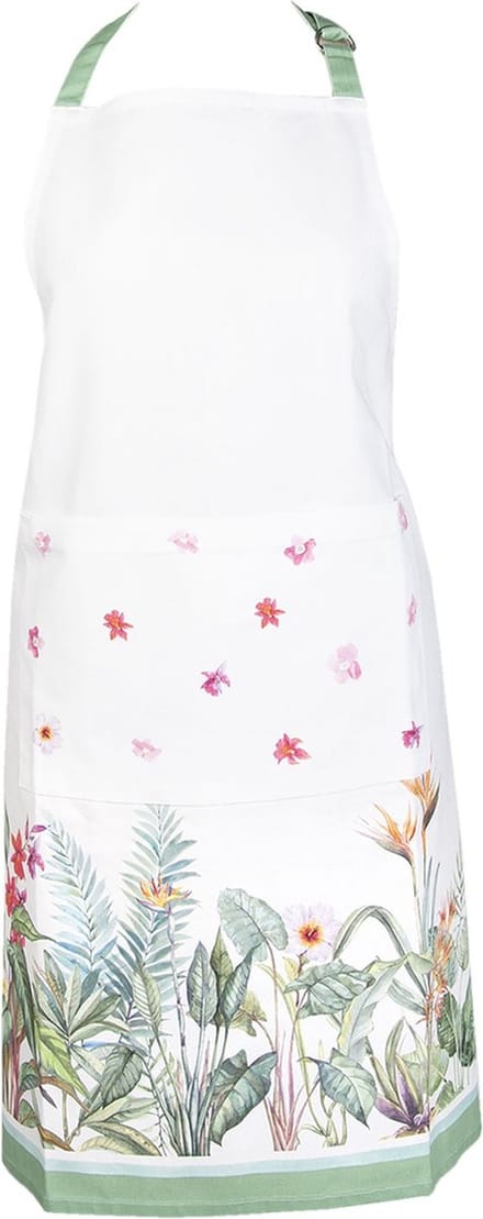Clayre & Eef Keukenschort 70x85 cm Wit Groen Katoen Jungle Botanics BBQ Schort