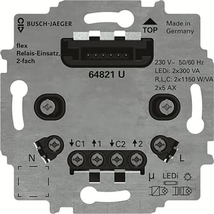 ABB Busch-Jaeger flex relaissokkel 2-voudig 3-draads (nuldraad vereist) (64821U)