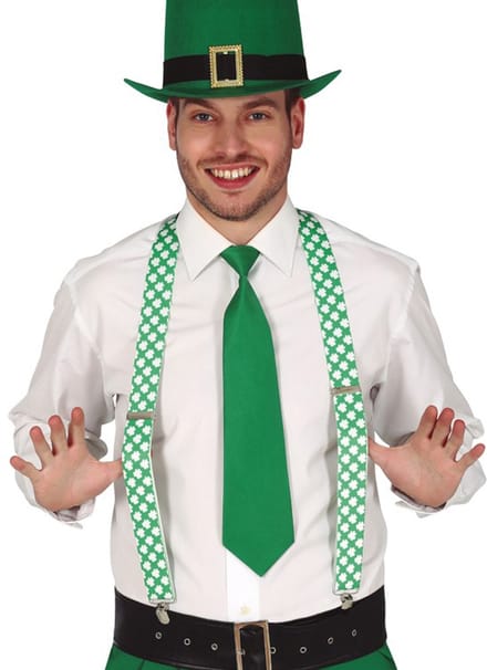 Fiestas Guirca Verkleed bretels voor volwassenen - groen/wit - St. Patricks Day - carnaval