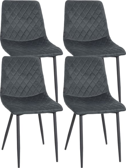 CLP Telde Set van 4 Eetkamerstoelen - Zonder armleuning - Metaal frame - Fluweel - Velvet - donkergrijs