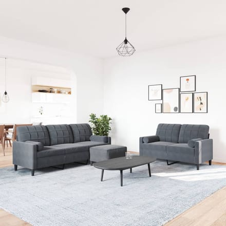 vidaXL - 3-delige - Loungeset - met - kussens - fluweel - donkergrijs