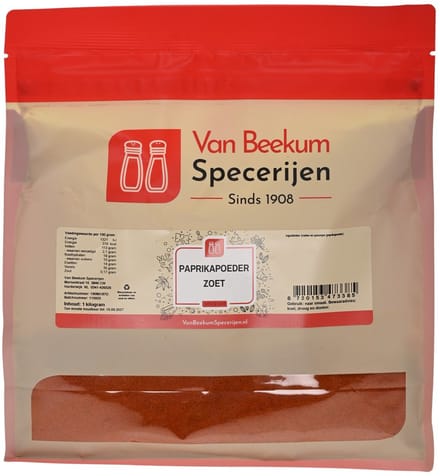 Van Beekum Specerijen - Paprikapoeder Zoet - 1 KG (hersluitbare stazak)