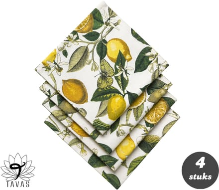 Tavas Servetten - 30 x 30 cm - Set van 4 stuks - Citroen - Katoen