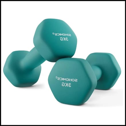 Dumbbell Set 2x3 kg - Korte Hexagon Dumbbells met Neopreen Coating - Donkergroen