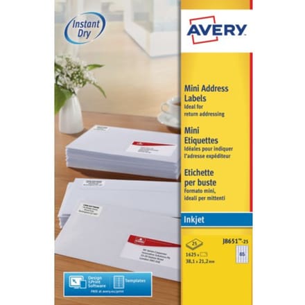 Etiket avery j8651-25 38.1x21.2mm wit 1625 Etiketten