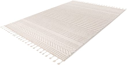 Lalee Luxor Vloerkleed - Berber Tapijt - Laagpolig - Wit Creme - 3D-effect - Boho Modern Design