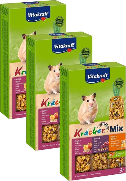 Vitakraft hamsterkracker - 3 in 1 musli, honing en fruit - 3 St à 3 St - Hamstersnack