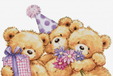 Luca-S Three Party Bears borduren (pakket) B1411