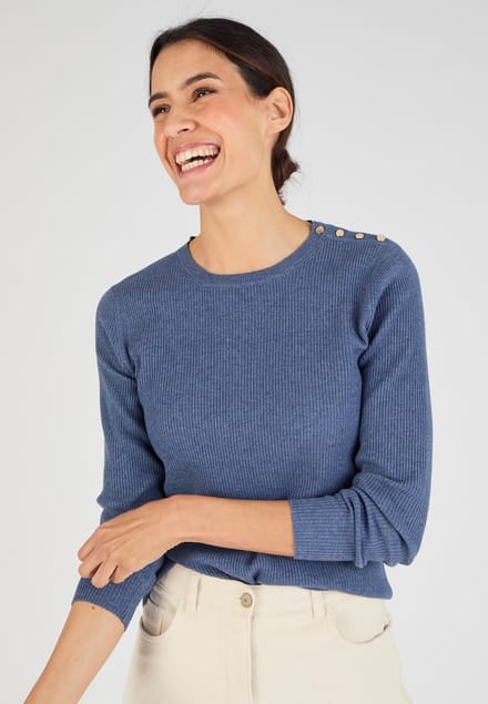 Damart - Thermolactyl effen of gestreepte ribtrui - Dames - Blauw - L
