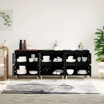 vidaXL - Dressoirs - 3 - st - 60x35x70 - cm - bewerkt - hout - zwart