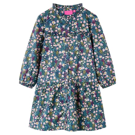 vidaXL - Kinderjurk - met - lange - mouwen - 128 - donkerblauw