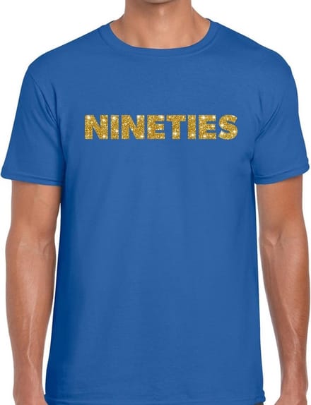 Nineties goud glitter tekst t-shirt blauw heren - Jaren 90 kleding S