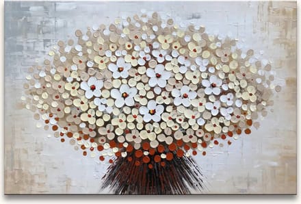 Handgeschilderd schilderij Olieverf op Canvas - Witte Bloemen