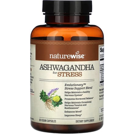 NatureWise, Ashwagandha voor stress, 60 plantaardige capsules