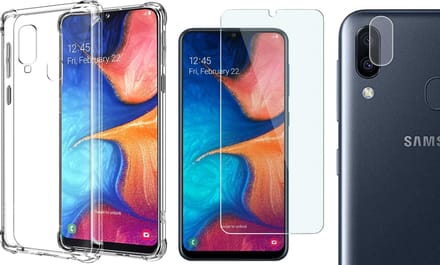 Hoesje geschikt voor Samsung Galaxy A20e - Screenprotector Glas & Camera Screen Protector - Transparant Shock Case