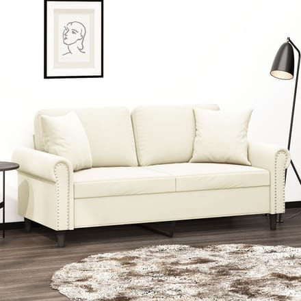 vidaXL - Tweezitsbank - met - sierkussens - 140 - cm - fluweel - crèmekleurig